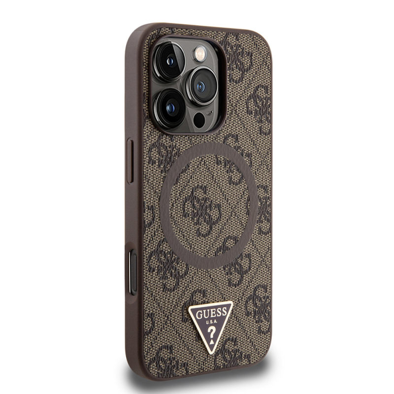 Apple iPhone 16 Pro Case Guess Original Licensed Magsafe Charging Featured PU Triangle Logo 4G Patterned Cover - 14