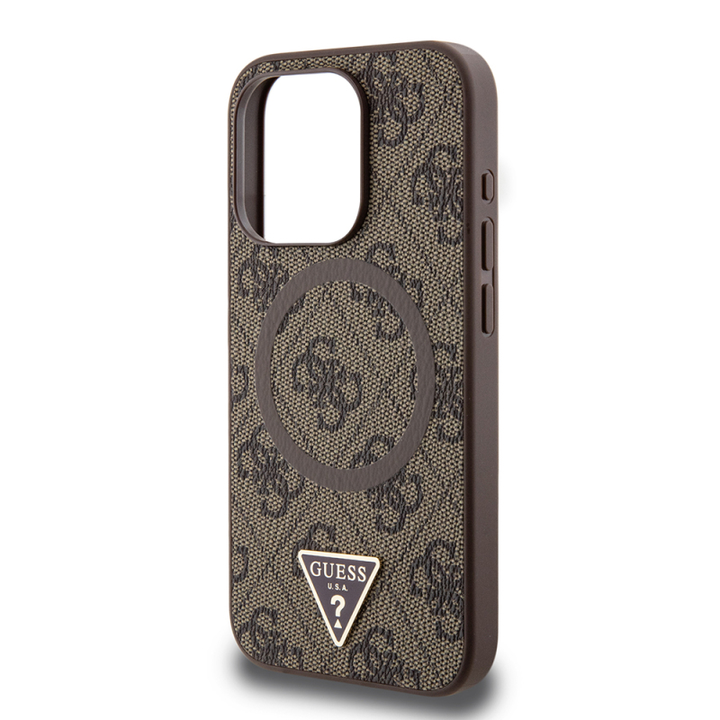 Apple iPhone 16 Pro Case Guess Original Licensed Magsafe Charging Featured PU Triangle Logo 4G Patterned Cover - 16