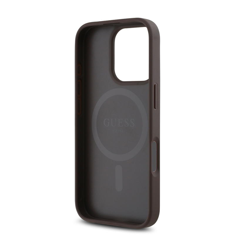Apple iPhone 16 Pro Case Guess Original Licensed Magsafe Charging Featured PU Triangle Logo 4G Patterned Cover - 17