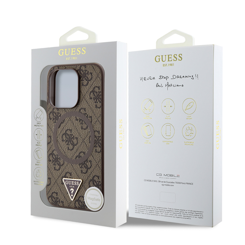 Apple iPhone 16 Pro Case Guess Original Licensed Magsafe Charging Featured PU Triangle Logo 4G Patterned Cover - 18