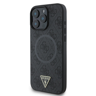 Apple iPhone 16 Pro Case Guess Original Licensed Magsafe Charging Featured PU Triangle Logo 4G Patterned Cover - 19