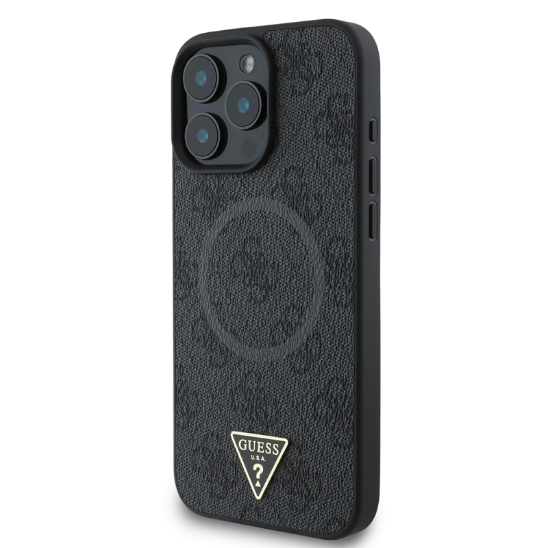 Apple iPhone 16 Pro Case Guess Original Licensed Magsafe Charging Featured PU Triangle Logo 4G Patterned Cover - 19