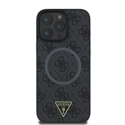 Apple iPhone 16 Pro Case Guess Original Licensed Magsafe Charging Featured PU Triangle Logo 4G Patterned Cover - 20