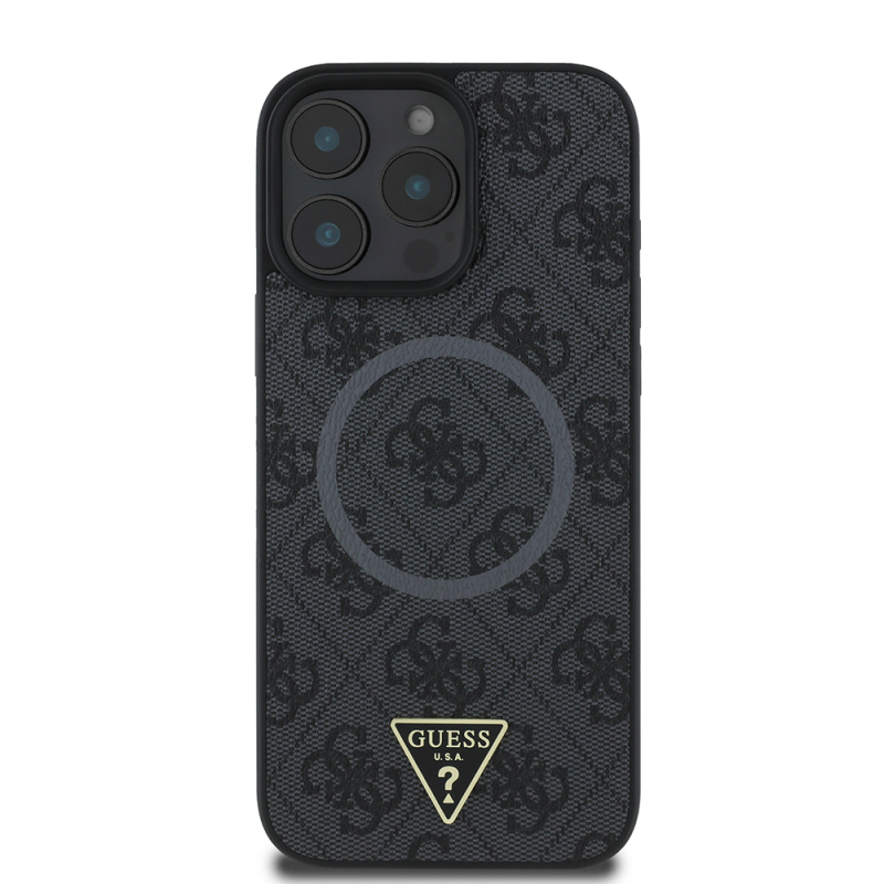 Apple iPhone 16 Pro Case Guess Original Licensed Magsafe Charging Featured PU Triangle Logo 4G Patterned Cover - 20