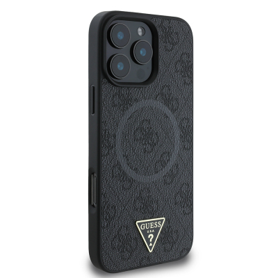 Apple iPhone 16 Pro Case Guess Original Licensed Magsafe Charging Featured PU Triangle Logo 4G Patterned Cover - 21