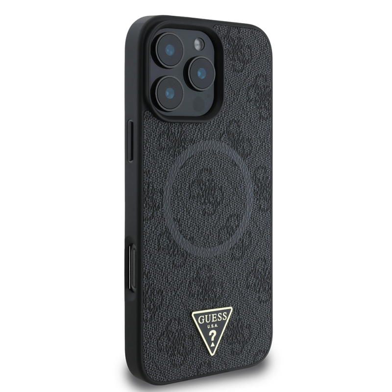 Apple iPhone 16 Pro Case Guess Original Licensed Magsafe Charging Featured PU Triangle Logo 4G Patterned Cover - 21