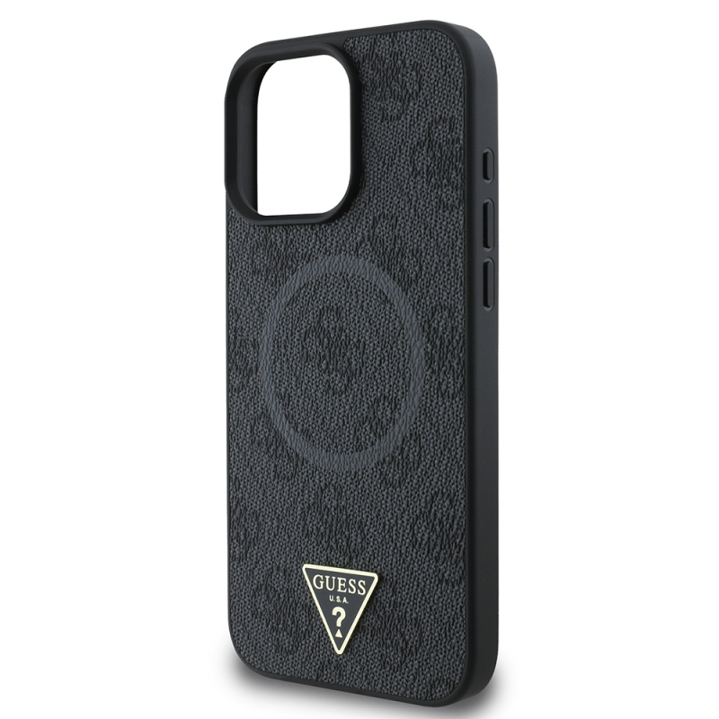 Apple iPhone 16 Pro Case Guess Original Licensed Magsafe Charging Featured PU Triangle Logo 4G Patterned Cover - 23