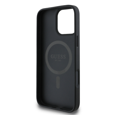 Apple iPhone 16 Pro Case Guess Original Licensed Magsafe Charging Featured PU Triangle Logo 4G Patterned Cover - 24