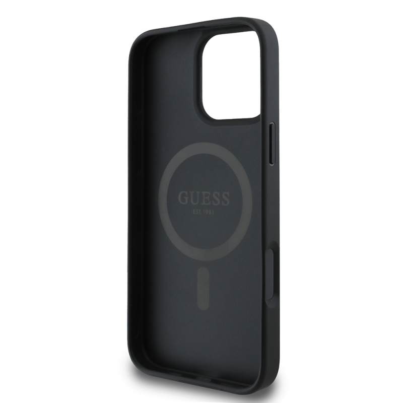 Apple iPhone 16 Pro Case Guess Original Licensed Magsafe Charging Featured PU Triangle Logo 4G Patterned Cover - 24