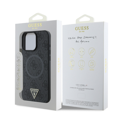Apple iPhone 16 Pro Case Guess Original Licensed Magsafe Charging Featured PU Triangle Logo 4G Patterned Cover - 25