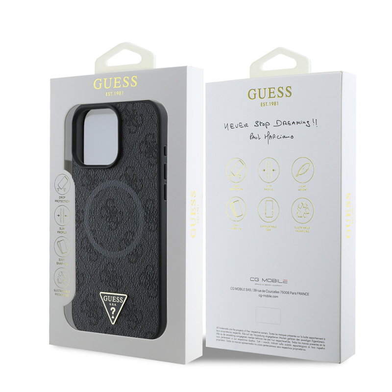 Apple iPhone 16 Pro Case Guess Original Licensed Magsafe Charging Featured PU Triangle Logo 4G Patterned Cover - 25