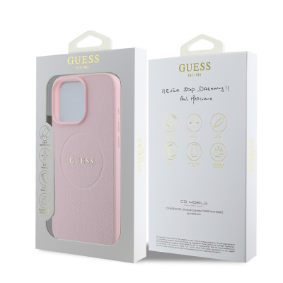 Apple iPhone 16 Pro Case Guess Original Licensed Magsafe Grained Cover Charging Feature and Text Logo - 17