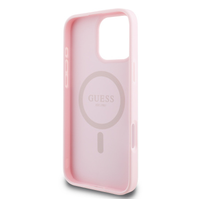 Apple iPhone 16 Pro Case Guess Original Licensed Magsafe Grained Cover Charging Feature and Text Logo - 16