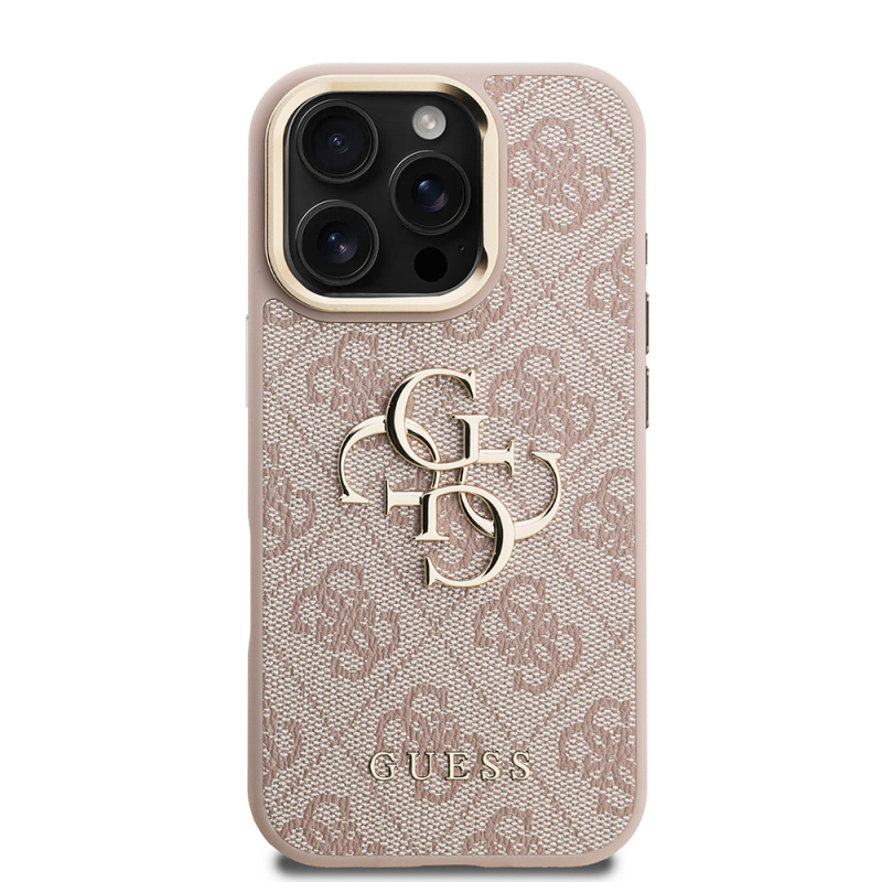 Apple iPhone 16 Pro Case Guess Original Licensed PU Leather 4G Patterned Metal Big 4G and Text Logo Camera Stand Cover - 28