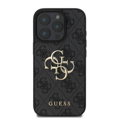 Apple iPhone 16 Pro Case Guess Original Licensed PU Leather 4G Patterned Metal Cover with Large 4G and Text Logo - 3