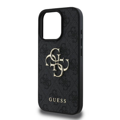 Apple iPhone 16 Pro Case Guess Original Licensed PU Leather 4G Patterned Metal Cover with Large 4G and Text Logo - 6