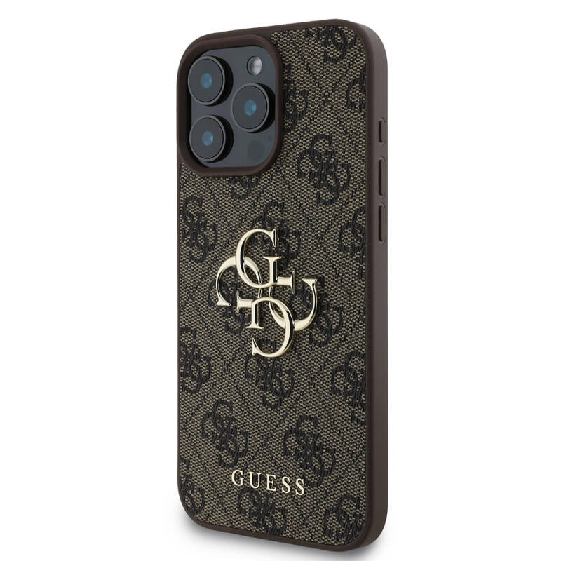 Apple iPhone 16 Pro Case Guess Original Licensed PU Leather 4G Patterned Metal Cover with Large 4G and Text Logo - 12