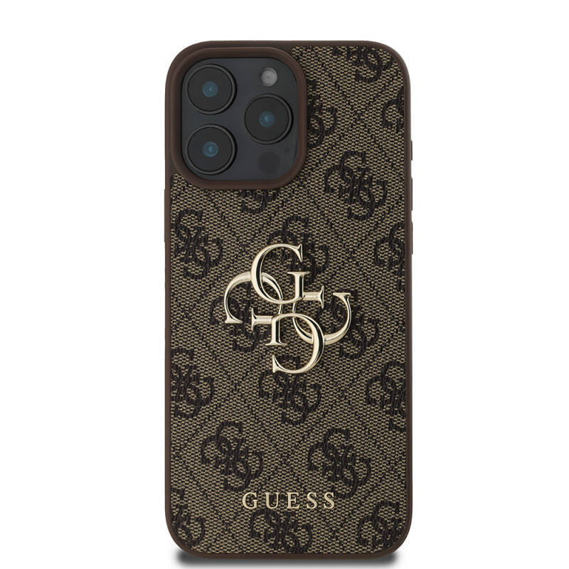 Apple iPhone 16 Pro Case Guess Original Licensed PU Leather 4G Patterned Metal Cover with Large 4G and Text Logo - 13