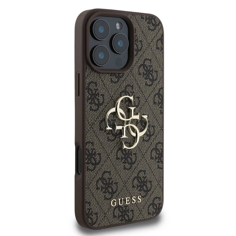 Apple iPhone 16 Pro Case Guess Original Licensed PU Leather 4G Patterned Metal Cover with Large 4G and Text Logo - 14