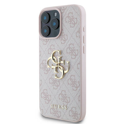 Apple iPhone 16 Pro Case Guess Original Licensed PU Leather 4G Patterned Metal Cover with Large 4G and Text Logo - 19