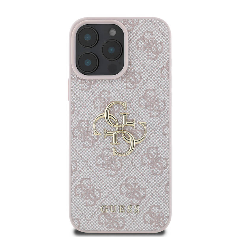 Apple iPhone 16 Pro Case Guess Original Licensed PU Leather 4G Patterned Metal Cover with Large 4G and Text Logo - 20