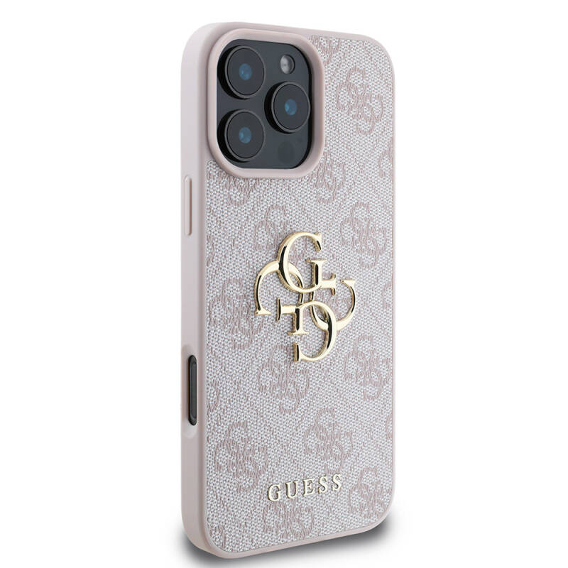 Apple iPhone 16 Pro Case Guess Original Licensed PU Leather 4G Patterned Metal Cover with Large 4G and Text Logo - 21