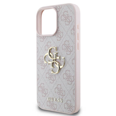 Apple iPhone 16 Pro Case Guess Original Licensed PU Leather 4G Patterned Metal Cover with Large 4G and Text Logo - 23