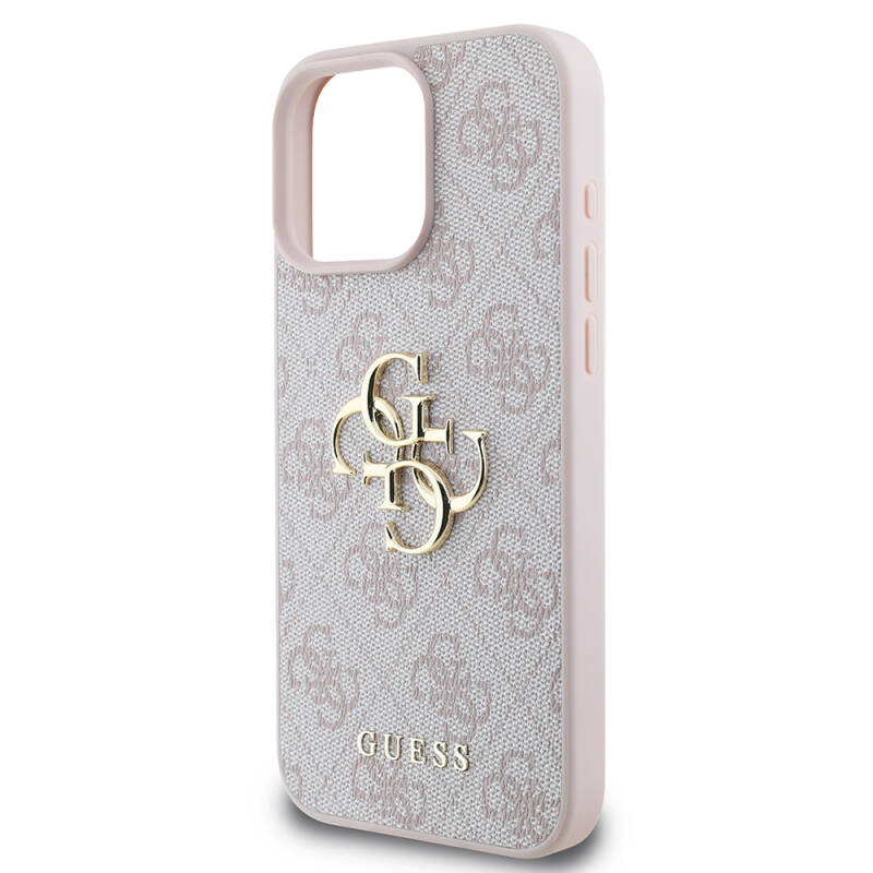 Apple iPhone 16 Pro Case Guess Original Licensed PU Leather 4G Patterned Metal Cover with Large 4G and Text Logo - 23