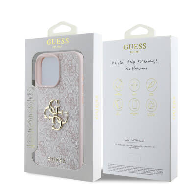 Apple iPhone 16 Pro Case Guess Original Licensed PU Leather 4G Patterned Metal Cover with Large 4G and Text Logo - 25