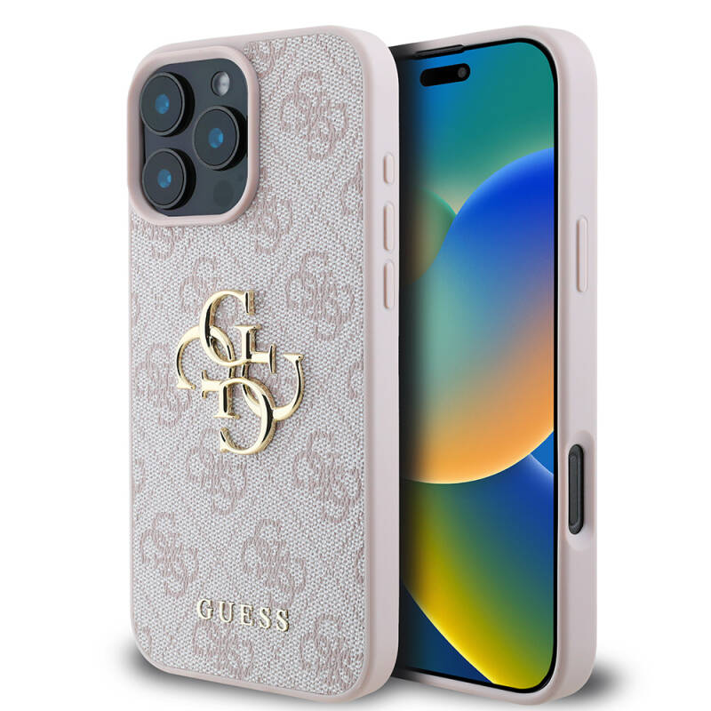 Apple iPhone 16 Pro Case Guess Original Licensed PU Leather 4G Patterned Metal Cover with Large 4G and Text Logo - 10