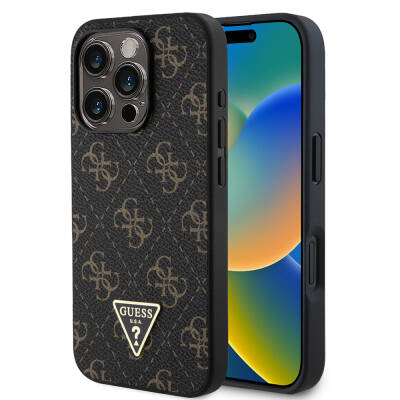 Apple iPhone 16 Pro Case Guess Original Licensed PU Leather 4G Patterned Triangle Logo Cover - 1