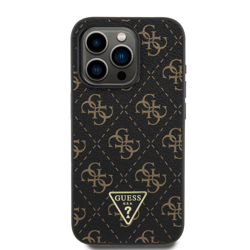 Apple iPhone 16 Pro Case Guess Original Licensed PU Leather 4G Patterned Triangle Logo Cover - 3