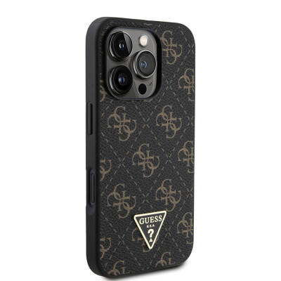 Apple iPhone 16 Pro Case Guess Original Licensed PU Leather 4G Patterned Triangle Logo Cover - 4