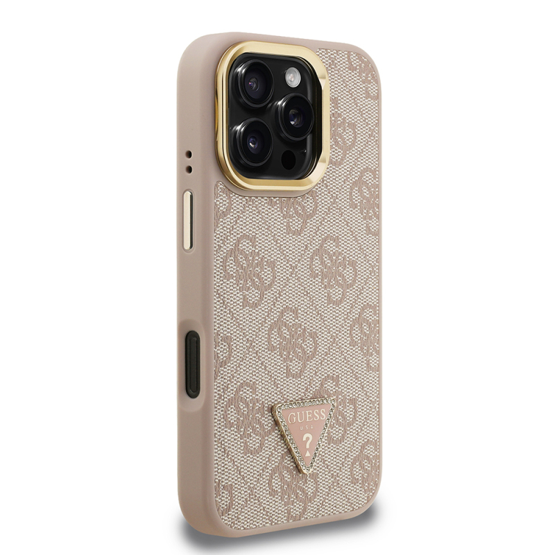 Apple iPhone 16 Pro Case Guess Original Licensed PU Leather Stone Triangle Logo 4G Patterned Camera Stand Cover - 7