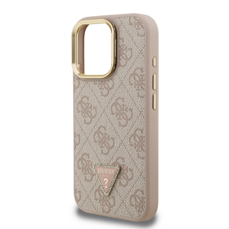 Apple iPhone 16 Pro Case Guess Original Licensed PU Leather Stone Triangle Logo 4G Patterned Camera Stand Cover - 9