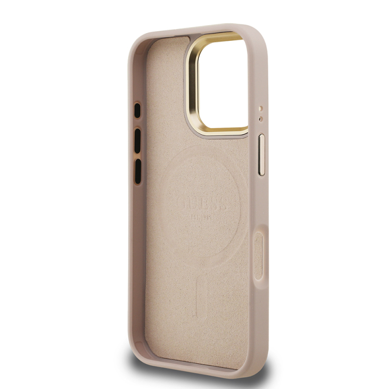 Apple iPhone 16 Pro Case Guess Original Licensed PU Leather Stone Triangle Logo 4G Patterned Camera Stand Cover - 10