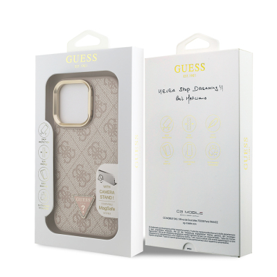 Apple iPhone 16 Pro Case Guess Original Licensed PU Leather Stone Triangle Logo 4G Patterned Camera Stand Cover - 11