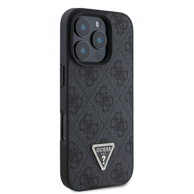 Apple iPhone 16 Pro Case Guess Original Licensed PU Leather Stone Triangle Logo 4G Patterned Strass Cover - 14