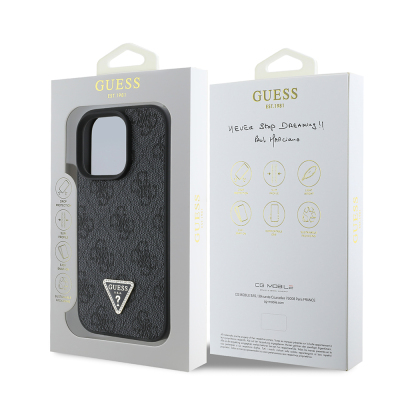 Apple iPhone 16 Pro Case Guess Original Licensed PU Leather Stone Triangle Logo 4G Patterned Strass Cover - 18