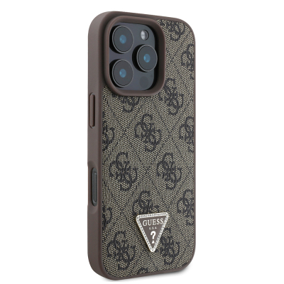 Apple iPhone 16 Pro Case Guess Original Licensed PU Leather Stone Triangle Logo 4G Patterned Strass Cover - 21