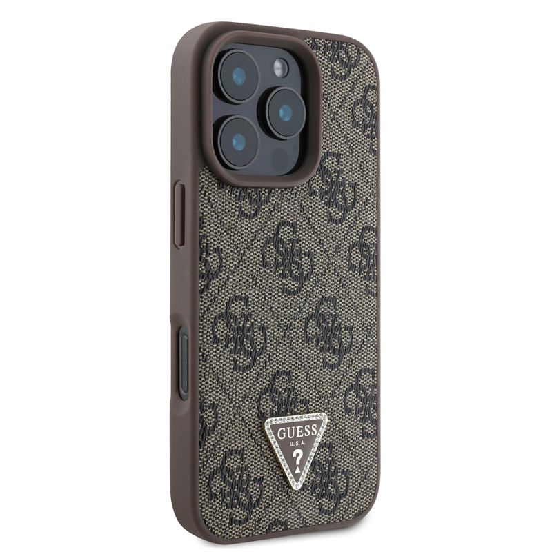 Apple iPhone 16 Pro Case Guess Original Licensed PU Leather Stone Triangle Logo 4G Patterned Strass Cover - 21
