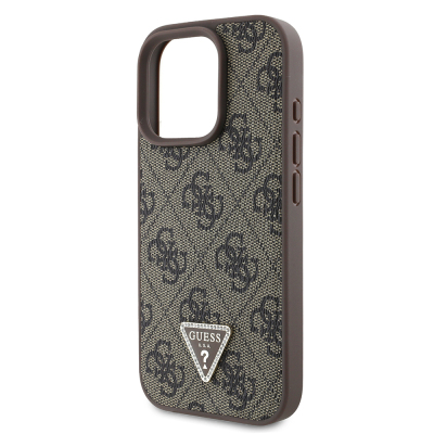 Apple iPhone 16 Pro Case Guess Original Licensed PU Leather Stone Triangle Logo 4G Patterned Strass Cover - 23