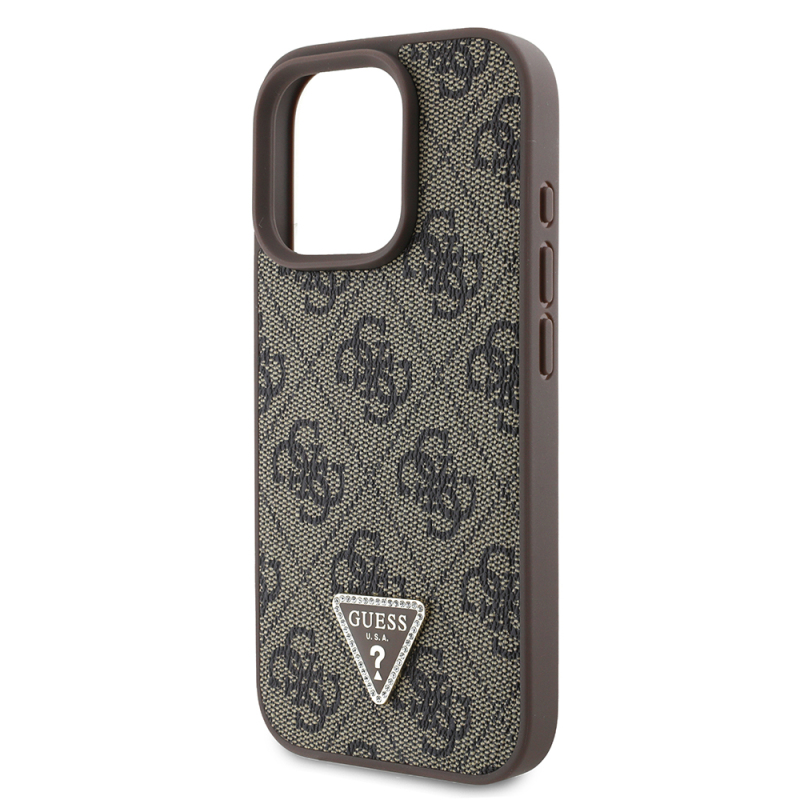 Apple iPhone 16 Pro Case Guess Original Licensed PU Leather Stone Triangle Logo 4G Patterned Strass Cover - 23