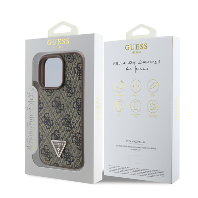 Apple iPhone 16 Pro Case Guess Original Licensed PU Leather Stone Triangle Logo 4G Patterned Strass Cover - 25