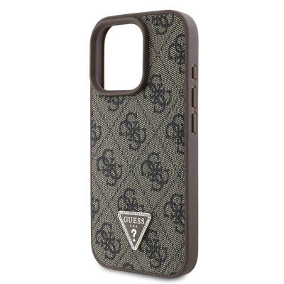 Apple iPhone 16 Pro Case Guess Original Licensed PU Leather Stoned Metal Triangle Logo Cross Body Strap 4G Patterned Cover - 25