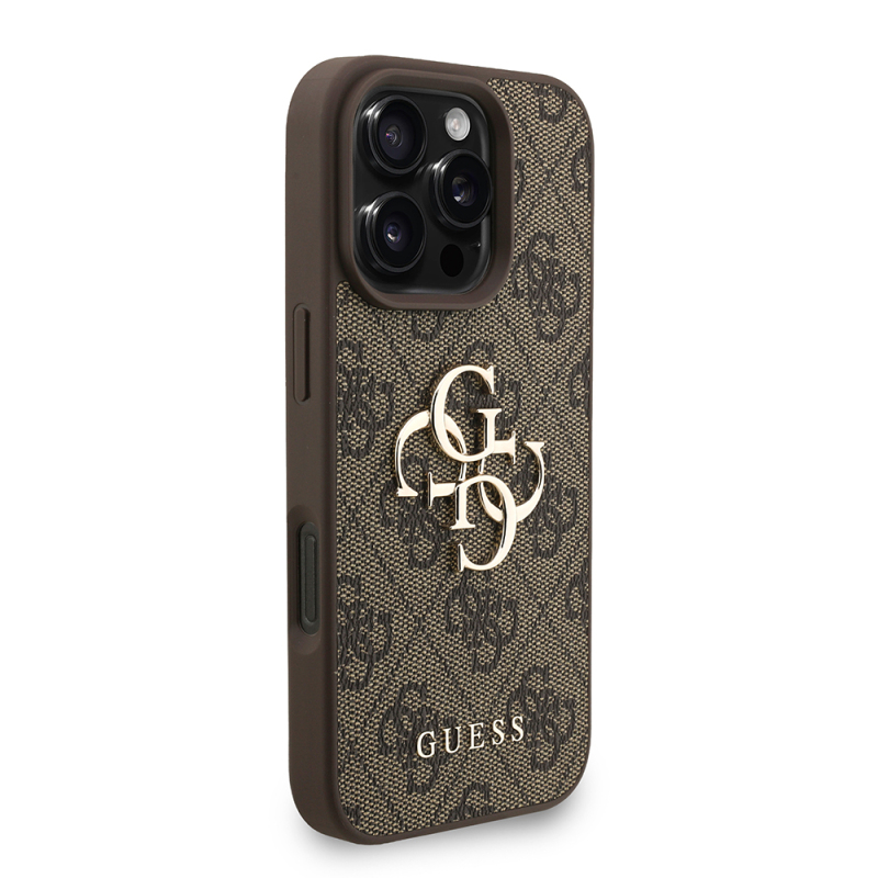 Apple iPhone 16 Pro Case Guess Original Licensed PU Leather Wrist Strap Rope Metal Large 4G and Text Logo Cover - 7