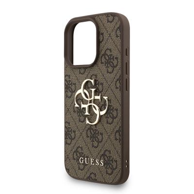 Apple iPhone 16 Pro Case Guess Original Licensed PU Leather Wrist Strap Rope Metal Large 4G and Text Logo Cover - 9