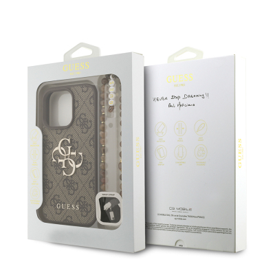 Apple iPhone 16 Pro Case Guess Original Licensed PU Leather Wrist Strap Rope Metal Large 4G and Text Logo Cover - 11