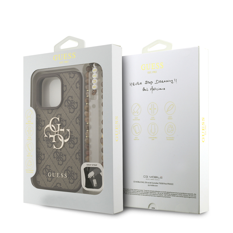 Apple iPhone 16 Pro Case Guess Original Licensed PU Leather Wrist Strap Rope Metal Large 4G and Text Logo Cover - 11