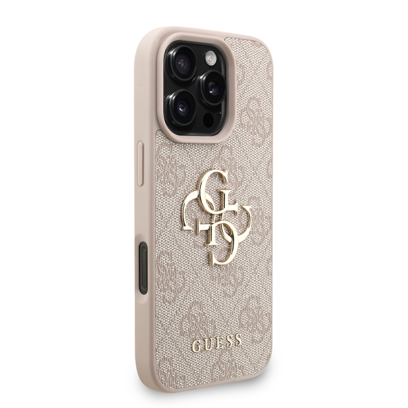 Apple iPhone 16 Pro Case Guess Original Licensed PU Leather Wrist Strap Rope Metal Large 4G and Text Logo Cover - 14